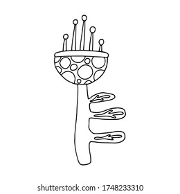 Vector cartoon drawing of a flower. Black outline. Flower isolated on white background. Graphic floral elements for greeting cards, posters, stickers and professional design. EPS 8.