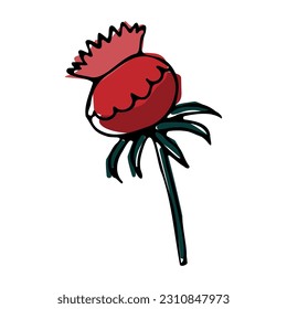 vector cartoon drawing of a flower. burdock doodle with colored spots on a white background.eps