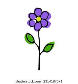 vector cartoon drawing of a flower. periwinkle doodle with colored spots on white background.eps