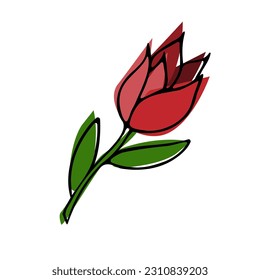 Vektorgrafik-Zeichnung einer Blume. Tulpendoodle mit farbigen Flecken auf weißem Hintergrund.eps