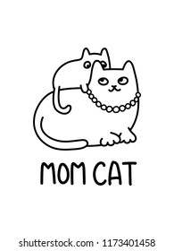 A Vector Cartoon Drawing Of A Mom Cat And A Kitten