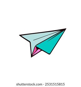 Vector Cartoon Drawing of Paper Plane Flying. Colorful Paper Plane Simple Cartoon Drawing on White Background