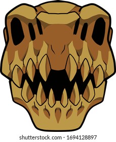 Vector cartoon drawing of Tyrannosaurus Rex Skull Facing From Front View