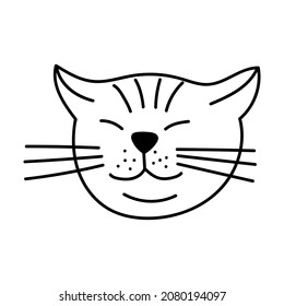 vector cartoon drawn doodle cat head, cute and funny, isolated