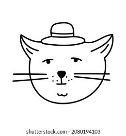 vector cartoon drawn doodle cat head, cute and funny, isolated