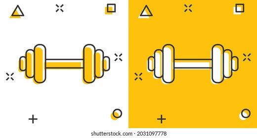 Vector cartoon dumbbell fitness gym icon in comic style. Barbell concept illustration pictogram. Bodybuilding sport business splash effect concept.