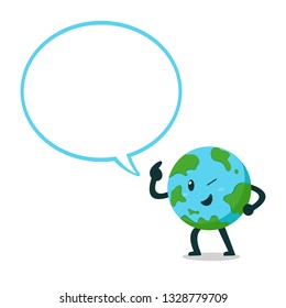 Vector cartoon earth character with big speech bubble for design.