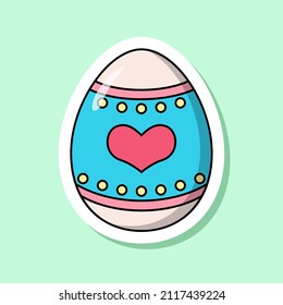 Vector cartoon Easter egg sticker with heart and dots.