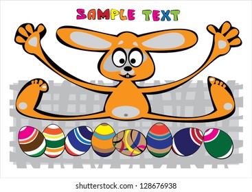 vector cartoon easter rabbit with eggs isolated on white background
