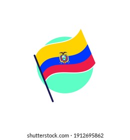 Icono de la bandera de Ecuador con dibujos animados al estilo cómico. Pictograma de ilustración de signo de Ecuador. HECHO EN ECUADOR.