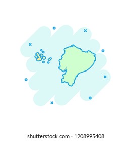 Vector cartoon Ecuador map icon in comic style. Ecuador sign illustration pictogram. Cartography map business splash effect concept.