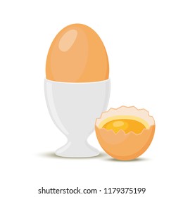 Vektorgrafik-Ei in Ei-Tasse und Yolk einzeln auf weißem Hintergrund. Gesundes Frühstück, Farmkost in flachem Stil.