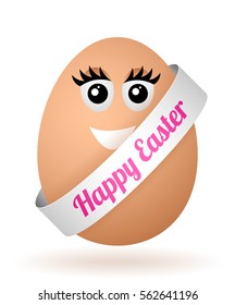 vector cartoon egg with face and silver ribbon
