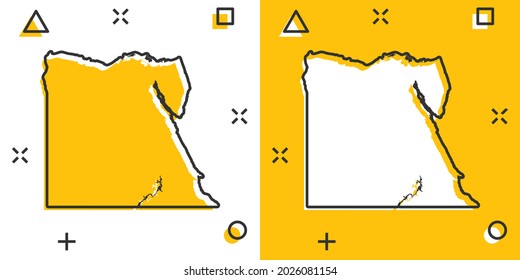 Vector cartoon Egypt map icon in comic style. Egypt sign illustration pictogram. Cartography map business splash effect concept.