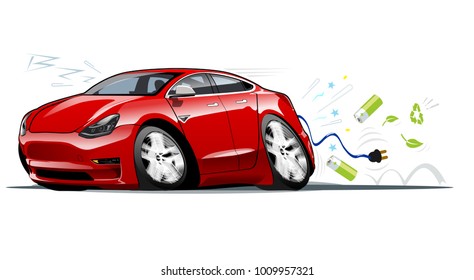 Vector cartoon electric car. Available EPS-10 separated by groups and layers with transparency effects for one-click repaint