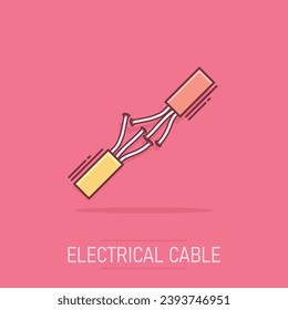 Vector cartoon electric plug sign icon in comic style. Power plug sign illustration pictogram. Electric cable business splash effect concept.