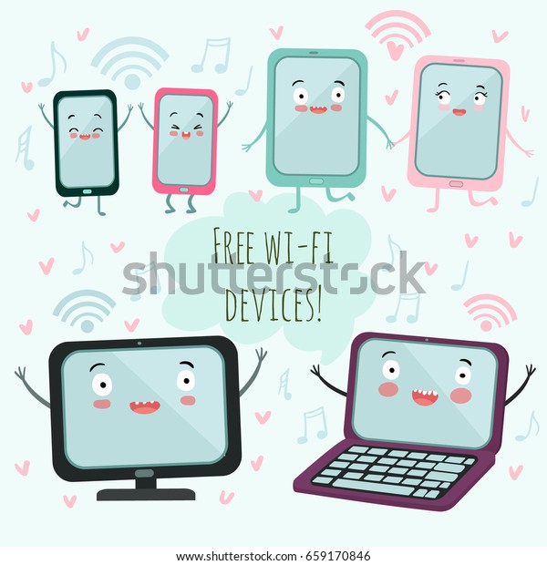 Vector Cartoon Electronic Device Free Wifi Stock Vector (Royalty Free ...