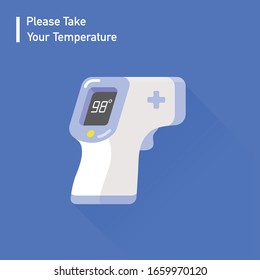 vector cartoon electronic thermometer, non-contact infrared thermograph / body temperature safety, health care, epidemic prevention concept / isolated, sign and icon template