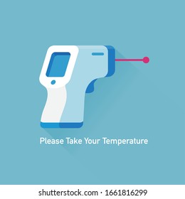 vector cartoon electronic thermometer, non-contact infrared thermograph / body temperature safety, health care, epidemic prevention concept / isolated, sign and icon template