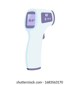 termómetro electrónico de dibujos animados vectoriales, termógrafo infrarrojo sin contacto / seguridad de la temperatura corporal, concepto de prevención de epidemias / aislado, plantilla de signos e iconos