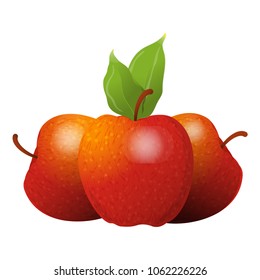 Vector cartoon element for design. Several red apples with stem and leaves, fruit composition. Photo Realistic illustration of healthy vegetarian food. Perfect for grocery store, drinks and more