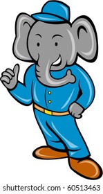 vector Cartoon elephant busboy or bellboy posing isolated on white background