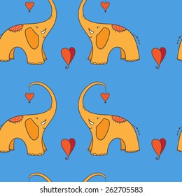 vector cartoon elephant.It can be used for wallpaper, fabric design, textile design, cover, wrapping paper, banner, card, background