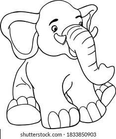 Vector cartoon elephant.Cute little elephant character, hand drawn vector illustration.Coloring book elephant, african, savannah animal.Can be used for t-shirt print, kids wear, nursery.