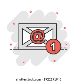 Vector cartoon email envelope message icon in comic style. Mail sign illustration pictogram. Envelope business splash effect concept.