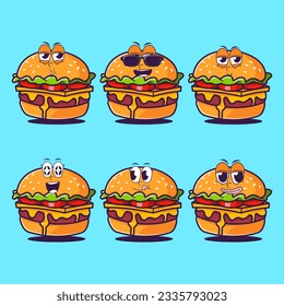 emoticones de dibujos animados vectoriales de la hamburguesa de quesos