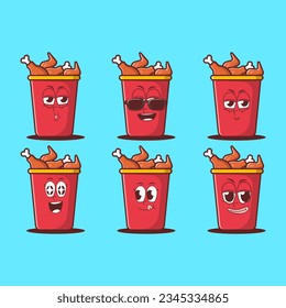 vector cartoon emojis of fried chicken bucket