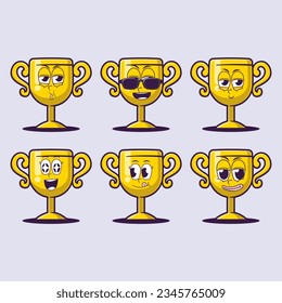 emoticones de dibujos animados vectoriales de trofeo de oro
