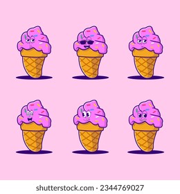 emoticonos de dibujos animados vectoriales de helado