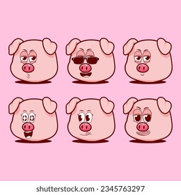 vector cartoon emojis of pig