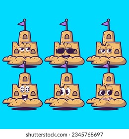 vector cartoon emojis of sand castle