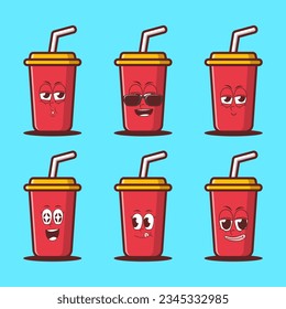 vector cartoon emojis of soda drink