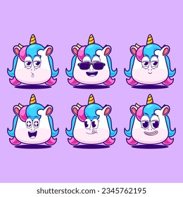 vector cartoon emojis of unicorn