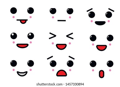 Emoticono vectorial con diferentes emociones y cara. Kawaii conjunto de emoticonos japoneses con diferentes sentimientos emocionales.