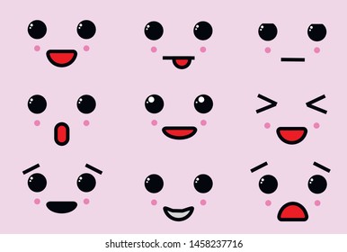 Vector cartoon emoticon with different emotions and face. Kawaii set of Japanese emoticons with different emotional feelings.