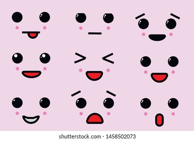 Vector cartoon emoticon with different emotions and face. Kawaii set of Japanese emoticons with different emotional feelings.