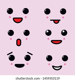Vector cartoon emoticon with different emotions and face. Kawaii set of Japanese emoticons with different emotional feelings.