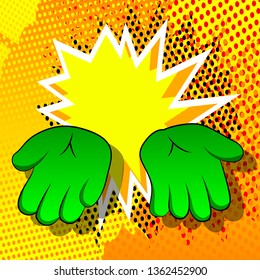 Vector cartoon empty hands. Illustrated hand sign on comic book background.