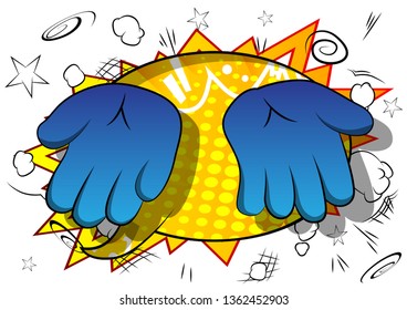 Vector cartoon empty hands. Illustrated hand sign on comic book background.