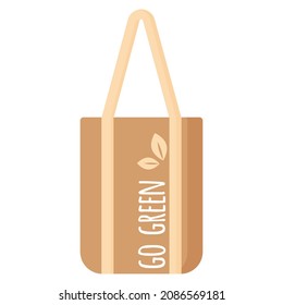 Vector Cartoon Empty Reusable Grocery Bag With Eco Quot For Healthy Organic Food. Caring For The Environment Concept. Eco Food Shopping.