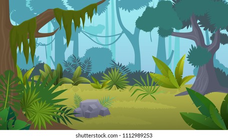 Vector cartoon empty tropical rainforest Jungle background.