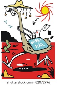 Vector cartoon of emu carrying outback mail