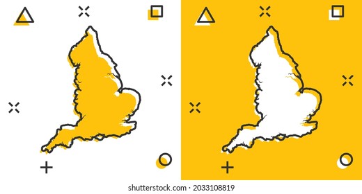 Vector cartoon England map icon in comic style. England sign illustration pictogram. Cartography map business splash effect concept.