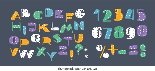 Vector cartoon English alphabet, typography design. Background with set of decorative latin letters. Colorful abc made in funny style. Hand drawn font. Different comic letters.
