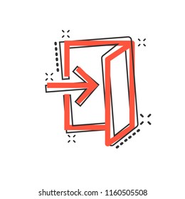 Vector cartoon entrance door icon in comic style. Exit doors concept illustration pictogram. Doorway entrance business splash effect concept.