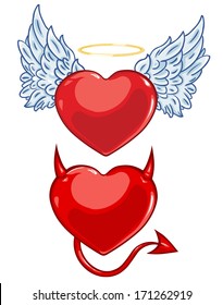 vector cartoon evil and angels hearts